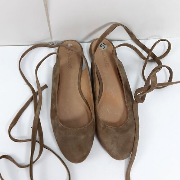 Madewell Women's April Ankle Wrap Flat Suede Leather Taupe Lace Up Flats Us9,5 - Picture 3 of 14